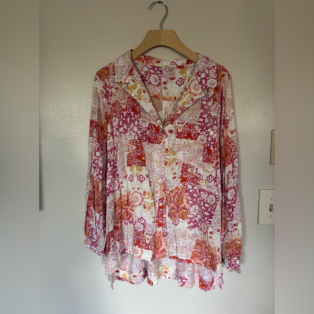 Christian Siriano Pink and White Long Sleeve Button Down Shirt Size Small